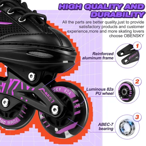 Miniatura 5 de Patines en línea ajustables para niños y niñas de 4 a 12 años, cuchillas de patines para niños con ruedas completamente iluminadas, divertidos