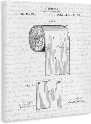 Miniatura 2 de Stupell Industries Rollo de papel higiénico con diseño de baño blanco y negro, diseño de arte de pared de lienzo por artista con letras y forradas