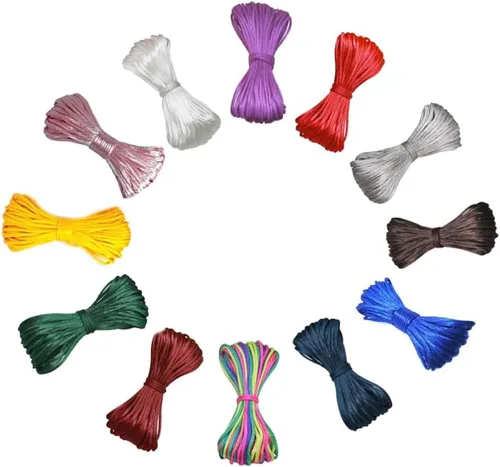 Miniatura 54 de 2.0mm Hilo de Cordón de Seda de Nylon para Cuentas de Macramé, Pulseras, Nudos Chinos, Collares, Joyería 109 Yardas (Verde Oscuro)