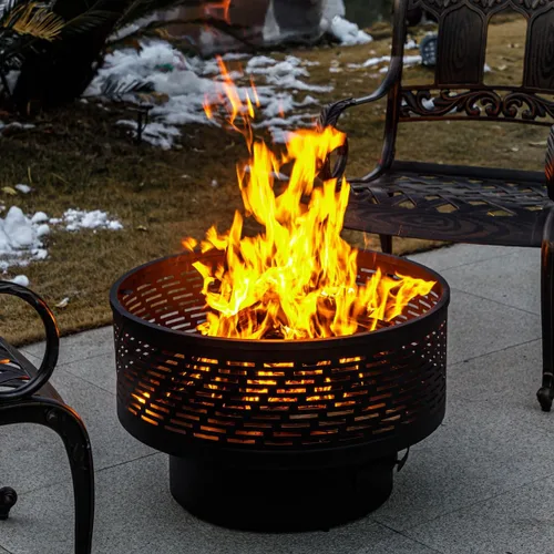 Miniatura 8 de OutVue Fogatas de leña de 26 pulgadas con parrilla y tapa, mesa de fogata para exteriores con cubierta impermeable y atizador de fuego, fogata al