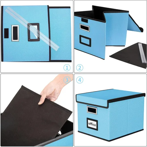 Miniatura 7 de Cajas Organizadoras Decorativas para Archivos con Tapas, Cajas de Archivo Colgantes de Lino, Sistema de Archivado Decorativo para el Hogar/Oficina
