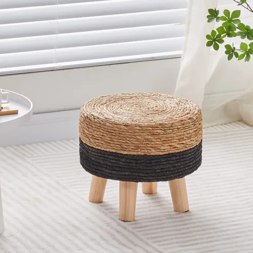 Miniatura 2 de Cpintltr Reposapiés otomano natural de algas marinas, tejido a mano, taburete redondo para sofá, escritorio, reposapiés acolchado con patas de pino