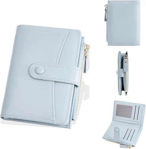 Miniatura 20 de Carteras de cuero para mujer con bloqueo RFID, billetera delgada, plegable, tarjetero con cremallera, bolsillo para monedas, ventana
