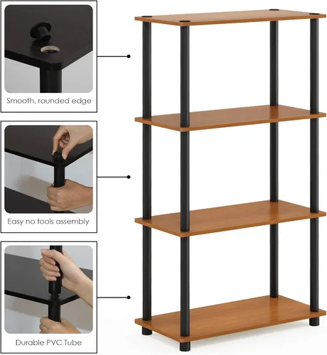 Miniatura 8 de Furinno Turn-N-Tube (99557LC/BK) - Estantería de exhibición multiuso de 4 niveles, color cereza claro y negro cereza claro/ negro