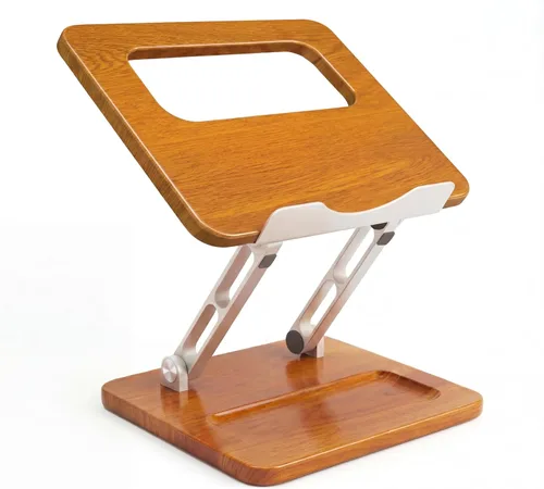 Soporte ergonómico de madera para portátil con ranura para bolígrafo, altura y ángulo ajustables, refrigeración hueca, plegable para uso de
