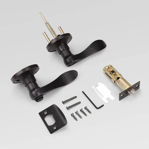 Miniatura 6 de KNOBWELL Paquete de 10 manijas interiores de bronce para puertas de privacidad, para baño/dormitorio, palancas de puerta sin llave para izquierda