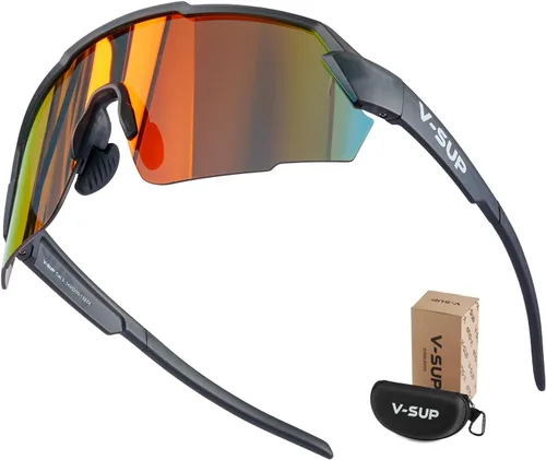 V-SUP TR90 - Gafas de sol de ciclismo con protección UV400, ajustables y ultraligeras con estuche para correr y uso al aire libre Blakc+rojo(4331)