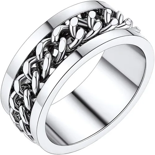 PROSTEEL Anillo giratorio para hombre, anillos para ansiedad, cadena de eslabones cubanos giratoria de 0.315 in, anillo grueso, tamaño 6-14, grabado