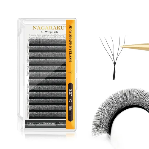 Miniatura 321 de NAGARAKU Extensiones de pestañas Double Tips 4D W, suministros con puntas dobles, gruesas con rizado D de 0.07 mm, bandeja mixta 8-15 mm, 0.07-D