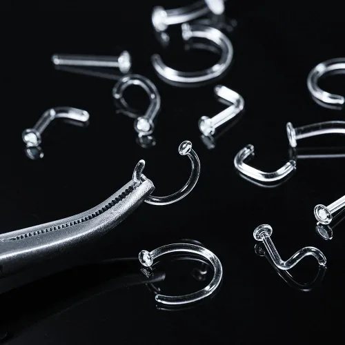 Miniatura 8 de Juego de 14 retenedores de cristal para el trabajo, deportes, cirugía, hipoalergénico, estilo mixto, anillos transparentes para labios, nariz