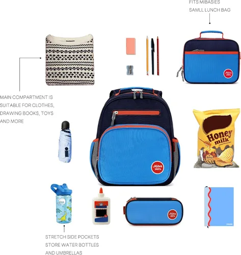 Miniatura 8 de mibasies Mochila para niñas y niños, ideal para niños y niñas, mochila para preescolar jardín de infantes y primaria, Azul oscuro, Niñito-7L