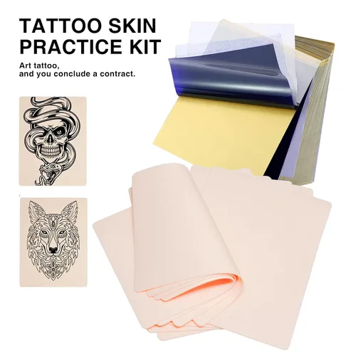 Miniatura 3 de Kit de 40 piezas de papel de piel de tatuaje, pieles falsas de 0.051 pulgadas y papel de transferencia para practicar, incluye 10 piezas de pieles