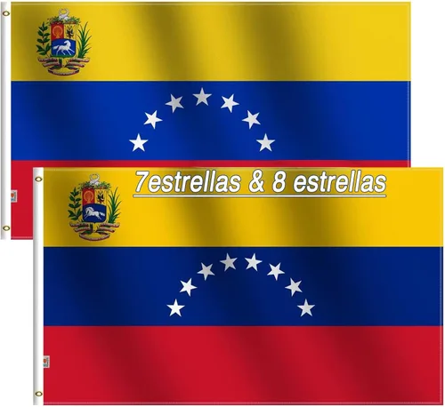 Paquete de 2 banderas de Venezuela de 7 y 8 estrellas de 3 x 5 pies, bandera grande de Venezuela de 7 y 8 estrellas, banderas de la República