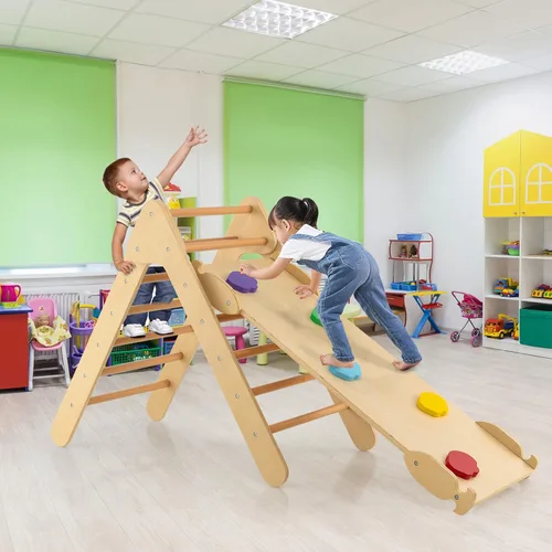 Miniatura 2 de OLAKIDS Pikler - Juego de triángulos 3 en 1, juguetes de escalada para niños pequeños, madera Montessori Baby Jungle Gym con rampa, escalera