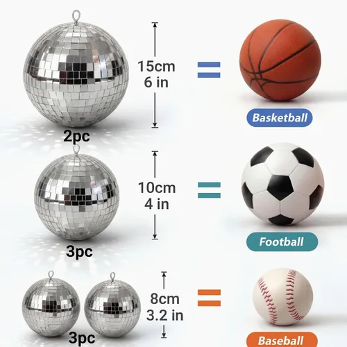 Miniatura 4 de Haull - Set de 8 bolas de discoteca grandes, bolas de espejo plateadas y reflectantes con anillo para colgar, ornamento para fiesta, decoración