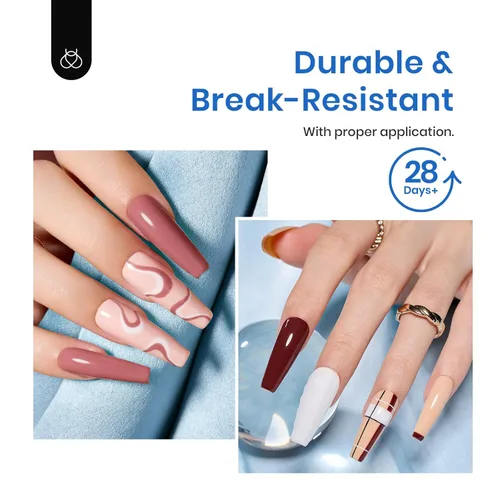 Miniatura 5 de Kit de uñas acrílicas Beetles 500 unidades, uñas postizas largas en forma de ataúd, transparentes, de cobertura completa, suaves, para extensión