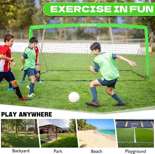 Miniatura 7 de Portería de fútbol infantil de 11 x 5.5 pies, 9 x 5 pies, 6 x 4 pies, con bolsa de transporte, red de fútbol plegable portátil para entrenamiento