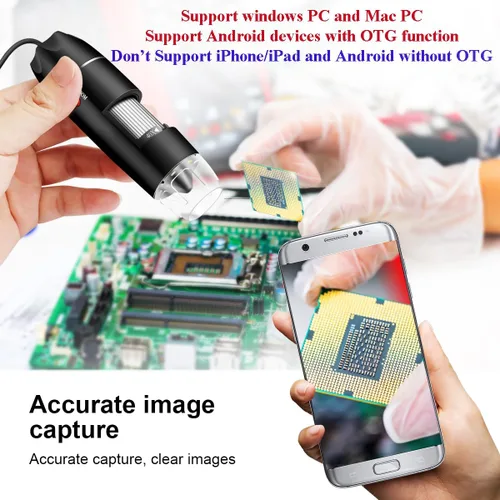 Miniatura 4 de Microscopio USB con cámara y soporte y estuche de transporte, microscopio digital Cainda compatible con Android, Windows, Linux, Mac, lupa portátil