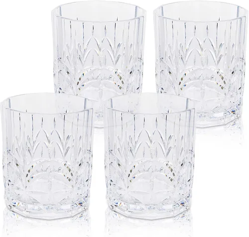 BELLAFORTE Juego de 4 vasos de whisky de plástico Tritan de 13 onzas, vasos de vino irrompibles de corte de cristal inastillables para cócteles