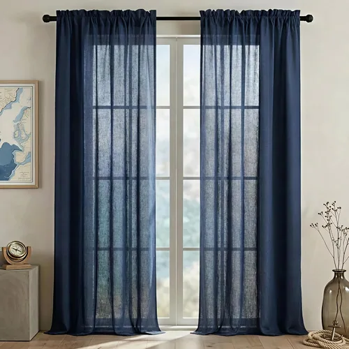 Miniatura 27 de Mrs.Naturall - Cortinas transparentes con bolsillo para barra de 36x63 pulgadas de lino mezclado negro
