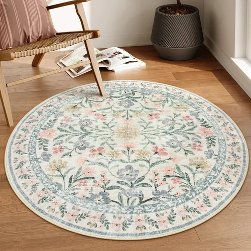Miniatura 44 de Lahome - Alfombra redonda bóhema de color rosa claro de 4 pies, alfombras pequeñas circulares lavables para dormitorio de niños, alfombra circular