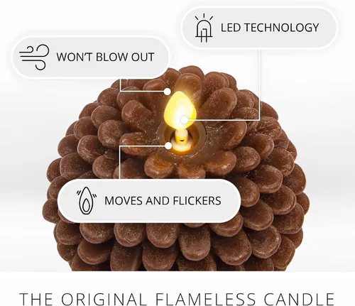 Miniatura 2 de Luminara Pinecone - Velas sin llama, con acabado marrón tiza, figuras de piña, velas LED de cera real sin perfume, funcionan