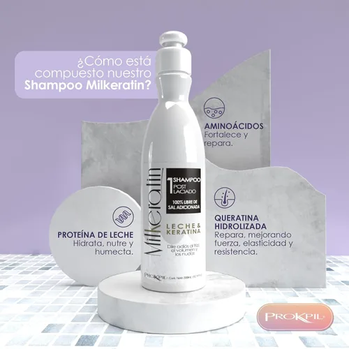 Miniatura 3 de Prokpil Milkeratin Step 1 Champú sin sal Cuidado posalisado sin parabenos sin encrespamiento Champu Pos Laciado Libre de parabenos Sin Sal