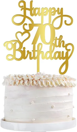 Miniatura 17 de Decoración de pastel de feliz cumpleaños 50, decoración acrílica dorada de doble cara, para decoración de pasteles de feliz cumpleaños 50