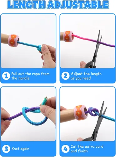 Miniatura 5 de Cuerda de Saltar para Niños, Lorvain Cuerda de Saltar Ajustable, Cuerdas de Saltar para Niños con Mango de Madera para Niñas y Niños, Cuerdas