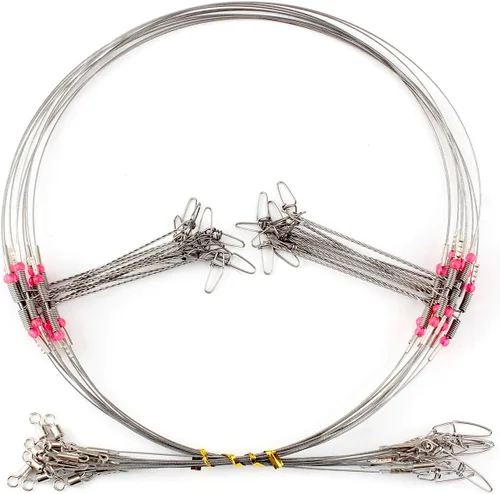 Líderes de Pesca, Línea de Pesca de Alambre de Acero Inoxidable con Conexión Giratorio y Encaje, Kit de Equipo y Accesorios de Pesca para Señuelos,