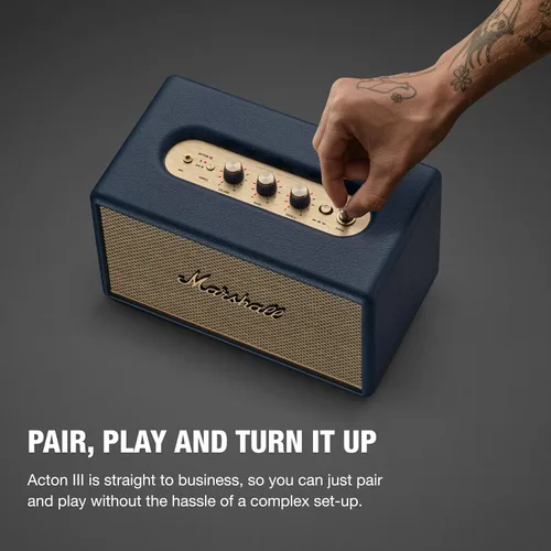 Miniatura 3 de Altavoz Marshall Acton III Bluetooth para el hogar - Sonido estéreo fuerte con controles de graves y agudos Alimentado por enchufe Entrada Azul