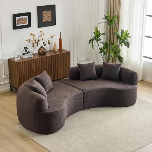 Miniatura 17 de 67'' Modern Curved Loveseat, Luxury Teddy Velvet Upholstered Couch, Comfy Cloud Compressed Sofa with 2 Pillows for Small Spaces Living Room