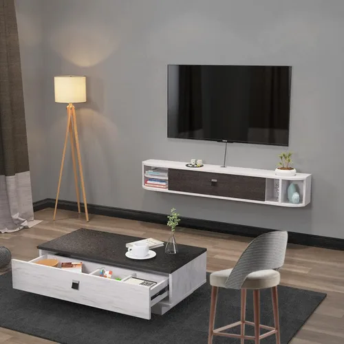 Miniatura 7 de Pmnianhua Soporte flotante para TV, 63 pulgadas, consola de TV flotante moderna, mueble de TV montado en la pared, centro de entretenimiento