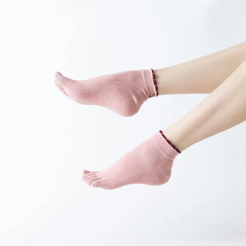 Miniatura 45 de Calcetines de yoga con dedos de pilates con empuñaduras para mujer, antideslizantes, acolchados, florales, calcetines tobilleros para baile de ballet