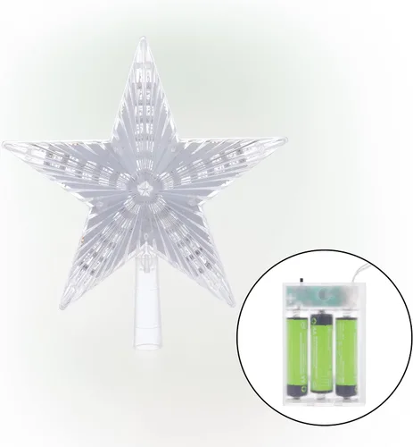 Miniatura 10 de Alpine Corporation Decoración de árbol de estrella de 8 pulgadas con 5 puntos con 31 luces LED blancas frías, decoración navideña