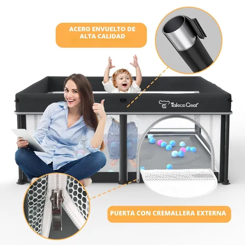 Miniatura 4 de Corral de juego plegable para bebés Taleco Gear con alfombra, 50''x50'' corral para bebés y niños pequeños, corral para bebés con puerta