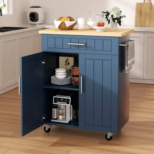 Miniatura 14 de Shintenchi Carrito de isla de cocina con almacenamiento, armario de bar portátil sobre ruedas, mesa auxiliar de carrito de microondas con estación