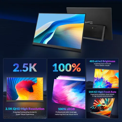 Miniatura 3 de Rii Monitor portátil, 16 pulgadas 144Hz QHD 2.5K 2560X1600 100% sRGB, pantalla externa ultra delgada y ligera con altavoz, USB-C HDMI segunda