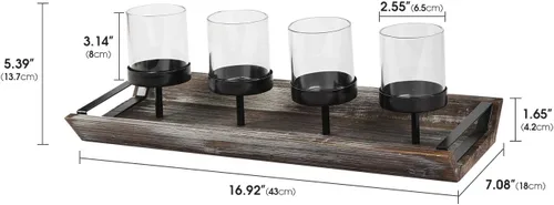 Miniatura 7 de J JACKCUBE DESIGN MK538A - Soporte de vela votivo para decoración de mesa, 4 vasos votivos de vidrio sobre base de madera rústica, bandeja