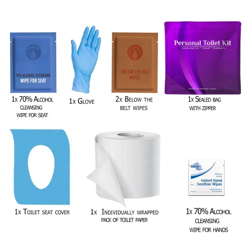 Miniatura 2 de 3 x Kit de inodoro personal Kit de baño público Papel higiénico, funda de asiento de inodoro, toallitas para glúteos, toallitas de limpieza