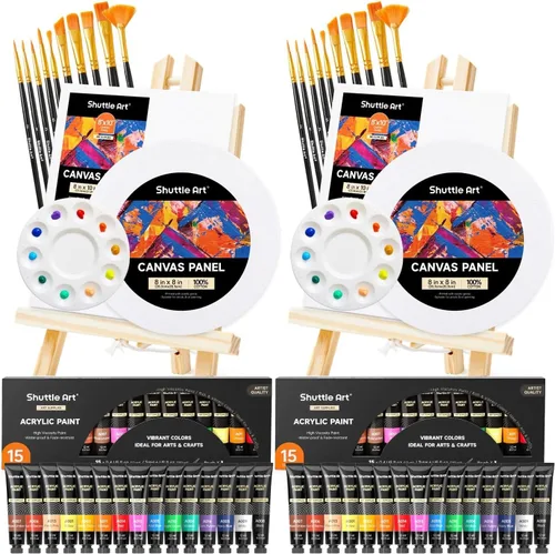 Shuttle Art Kit de pintura para adultos y parejas, kit de pintura para citas nocturnas y manualidades, con 2 paquetes de pintura de 15 colores, 2