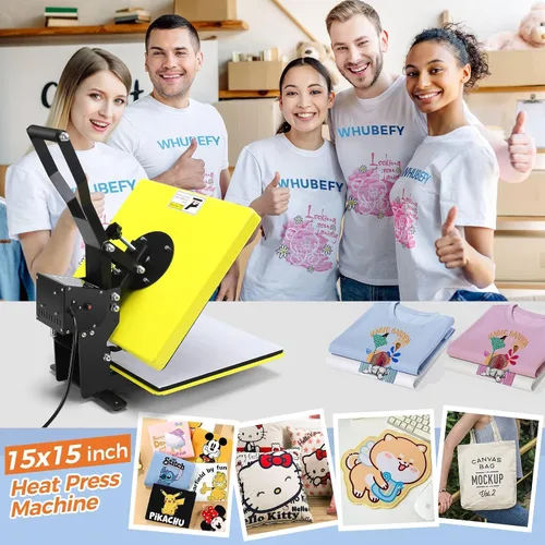 Miniatura 4 de AKEYDIY Prensa de calor 15x15, máquina de prensa de calor grande para camisetas (amarillo)
