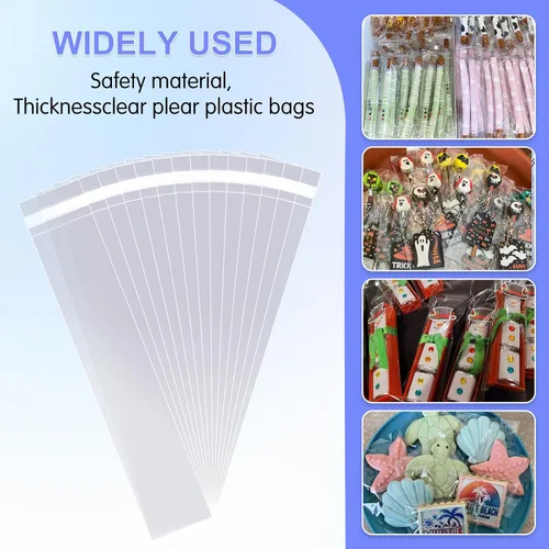 Miniatura 4 de Bolsas largas de celofán autoadhesivas de 2 x 5 pulgadas, 200 unidades transparentes para galletas y dulces, resellables, de plástico