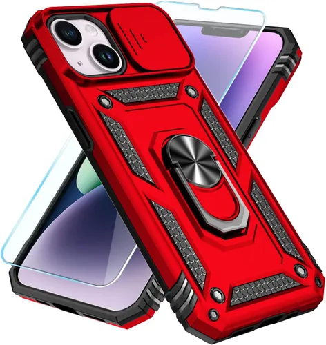 Miniatura 3 de SunStory Compatible con iPhone 13 Case/iPhone 14 Case con Protector de Pantalla HD y Cubierta de Cámara Deslizante y Soporte de Anillo Giratorio