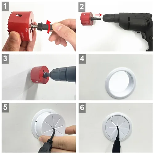 Miniatura 3 de Paquete de 2 ocultadores de cables de TV para pared, agujero de 1.97 pulgadas (50mm), kit de gestión de cables en pared, incluye 2 pasacables y 1