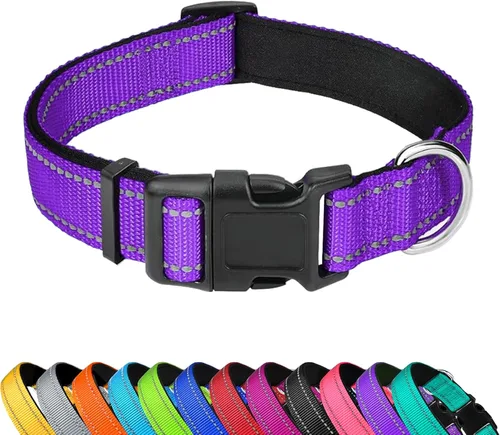 Miniatura 22 de Collar reflectante para perro, ajustable de neopreno suave acolchado de nailon para mascotas con hebilla para perros extra grandes, verde azulado
