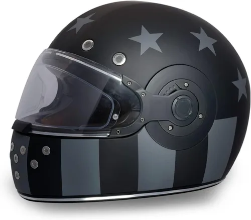 DOT Daytona - Casco de motocicleta retro de cara completa, estilo vintage para hombres, mujeres y jóvenes, color negro opaco con detalles en negro