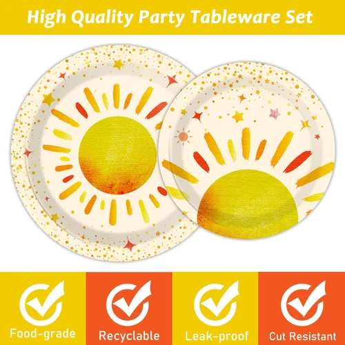 Miniatura 4 de 96 Piezas Decoraciones Primer Viaje Alrededor del Sol Sunshine Platos de Fiesta de Cumpleaños Platos Desechables Boho Sun Servilletas Folks Juego