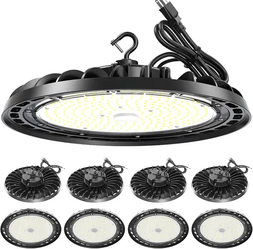 Miniatura 11 de Paquete de 4 luces LED de alta bahía de 150 W, 10 pulgadas, UFO comercial con enchufe para garaje, tienda, almacén, taller, 150 W, 5000 K, 21000 lm