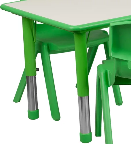 Miniatura 6 de BizChair Juego de mesa de actividades de plástico verde de 23.625 pulgadas de ancho x 47.25 pulgadas de largo, 6 sillas